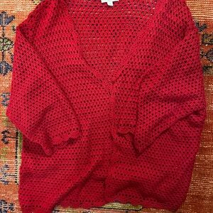 Norm Thompson Red Open-Knit Cardigan